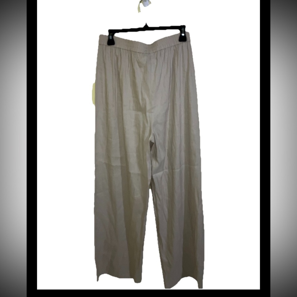 Alex Marie NEW linen pants Wide Leg Tie Front Pull On women's Size L Oat Beige - Picture 3 of 7